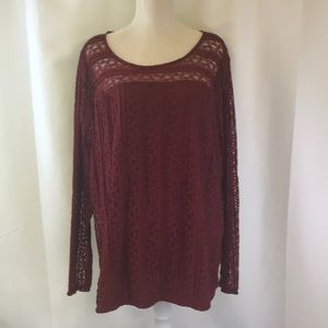 Lane Bryant Burgundy Lace Long Sleeve Top 22/24